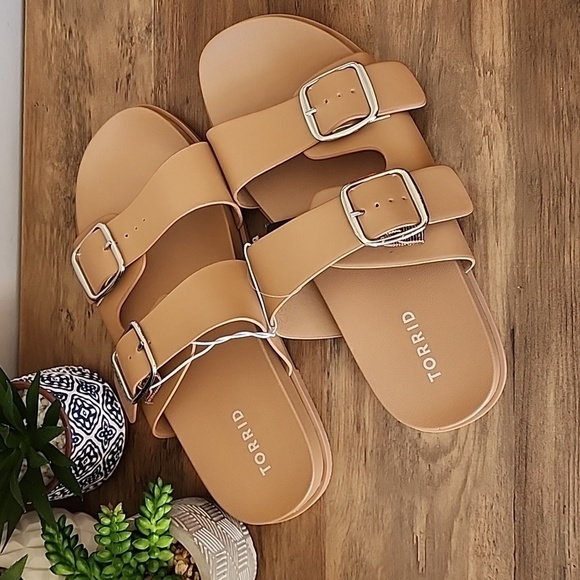 Torrid - 9WW, Double Buckle Slide (Wide Width) in Tan Beige - Picture 2 of 13